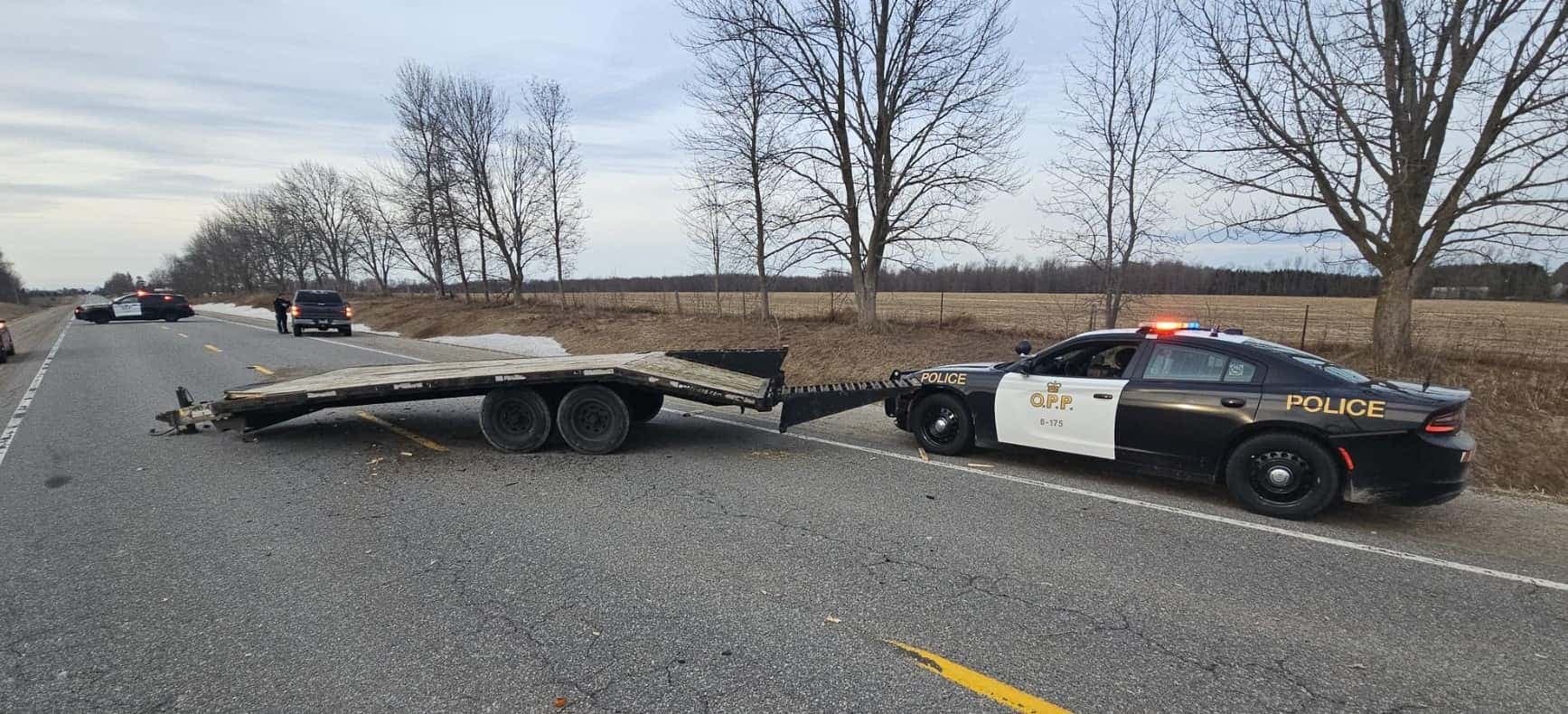 Police Cruiser Damaged After Trailer Dislodges in Highway Collision Near Harriston